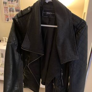 Faux leather jean jacket